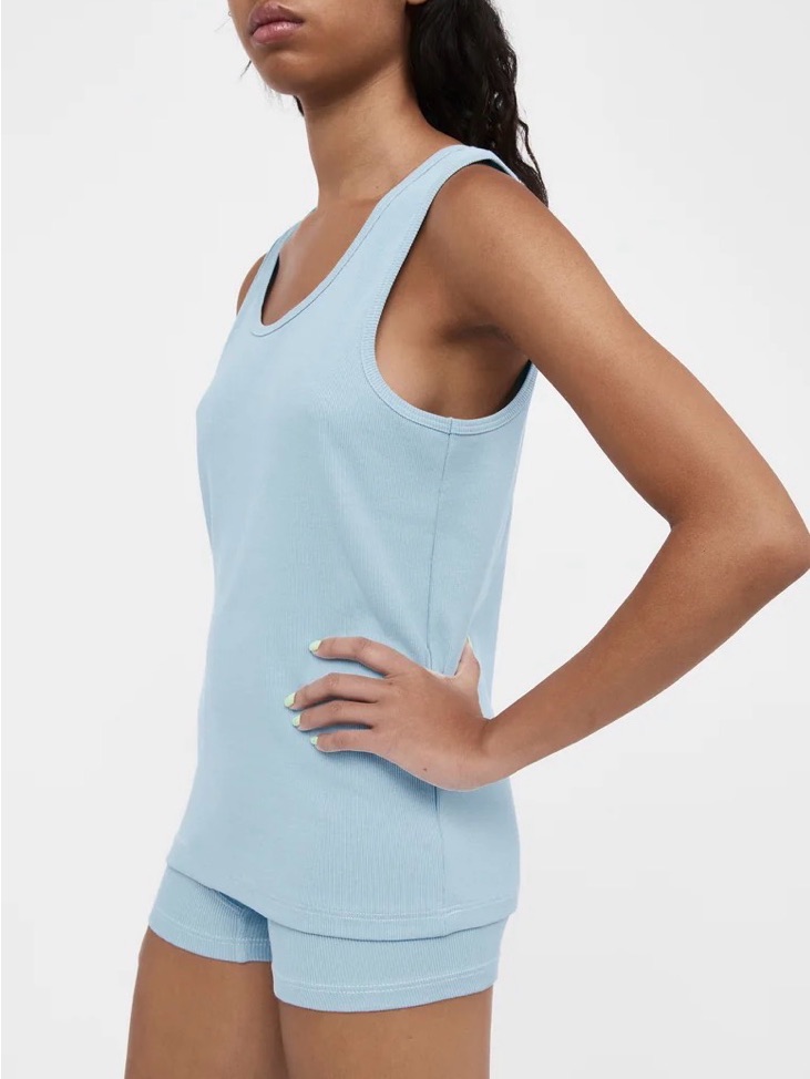 The Pleasing Ribbed Tank In Blue Medium